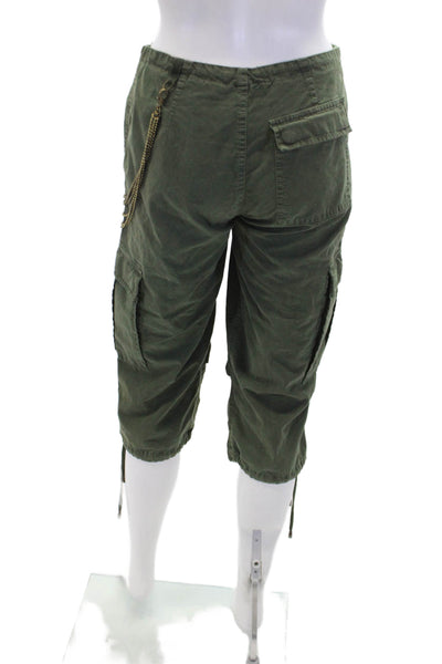 Joie Womens Cotton Drawstring Cropped Chain Detail Cargos Green Size 27