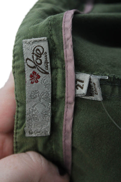 Joie Womens Cotton Drawstring Cropped Chain Detail Cargos Green Size 27