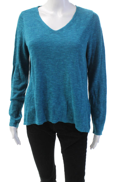 Eileen Fisher Womens V Neck Sweater Blue Organic Cotton Size XS