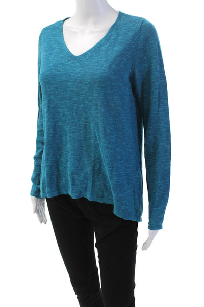Eileen Fisher Womens V Neck Sweater Blue Organic Cotton Size XS