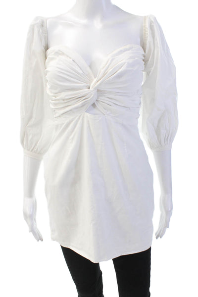 Superdown Womens Cotton Long Sleeve V-neck Lined Blouse White Size S