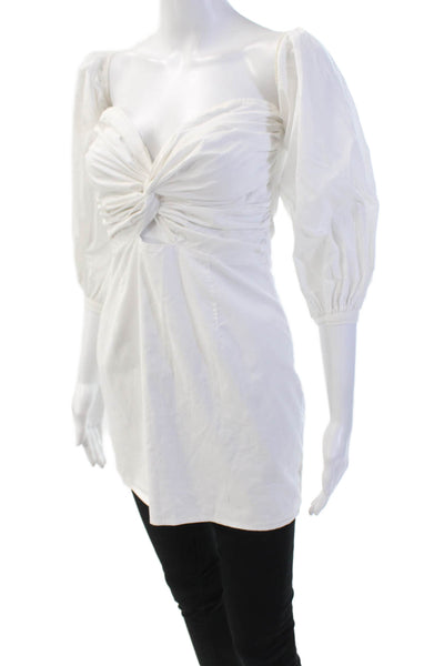 Superdown Womens Cotton Long Sleeve V-neck Lined Blouse White Size S