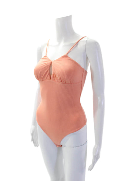 Privacy Please Womens Spaghetti Strap Keyhole Ribbed Bodysuit Peach Size 2XS