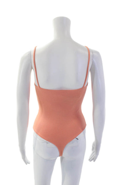 Privacy Please Womens Spaghetti Strap Keyhole Ribbed Bodysuit Peach Size 2XS