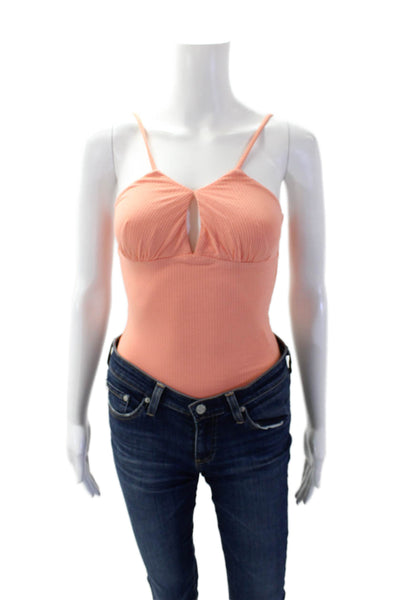 Privacy Please Womens Spaghetti Strap Keyhole Ribbed Bodysuit Peach Size 2XS