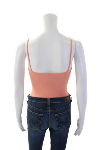 Privacy Please Womens Spaghetti Strap Keyhole Ribbed Bodysuit Peach Size 2XS
