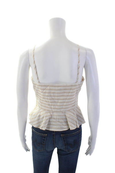 Intermix Womens Spaghetti Strap Cut Out Ruffled Striped Top Brown White Petite