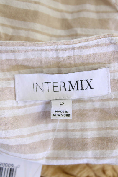 Intermix Womens Spaghetti Strap Cut Out Ruffled Striped Top Brown White Petite