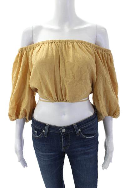 ASTR Womens Half Sleeve Off Shoulder Crop Top Brown Cotton Size Extra Small