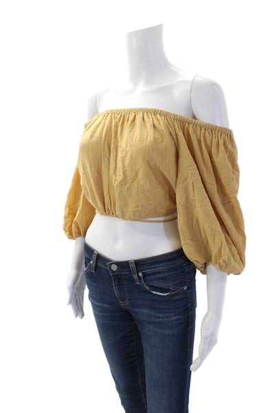ASTR Womens Half Sleeve Off Shoulder Crop Top Brown Cotton Size Extra Small