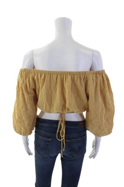 ASTR Womens Half Sleeve Off Shoulder Crop Top Brown Cotton Size Extra Small