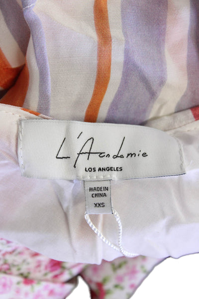 L Academie Womens One Shoulder Striped Crop Top White Purple Red Size 2XS