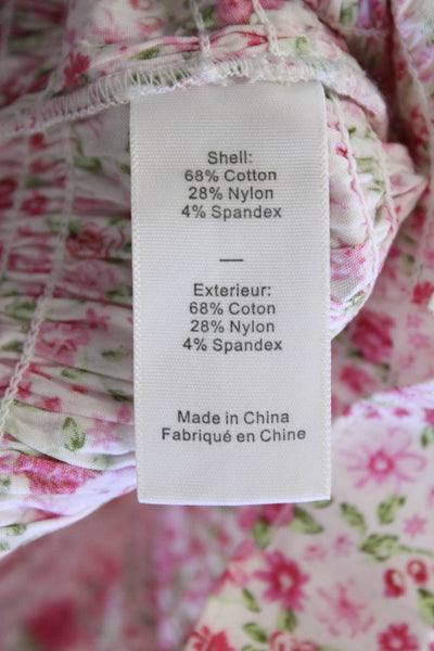 Likely Womens Sleeveless Square Neck Smocked Floral Top White Pink Size 2XS