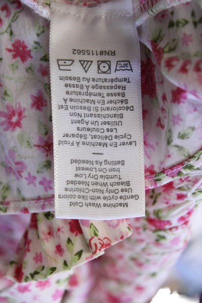 Likely Womens Sleeveless Square Neck Smocked Floral Top White Pink Size 2XS