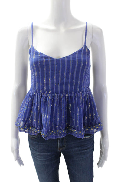 Misa Womens Spaghetti Strap V Neck Metallic Striped Top Blue Size Extra Small