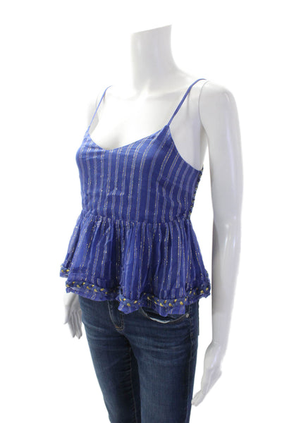 Misa Womens Spaghetti Strap V Neck Metallic Striped Top Blue Size Extra Small