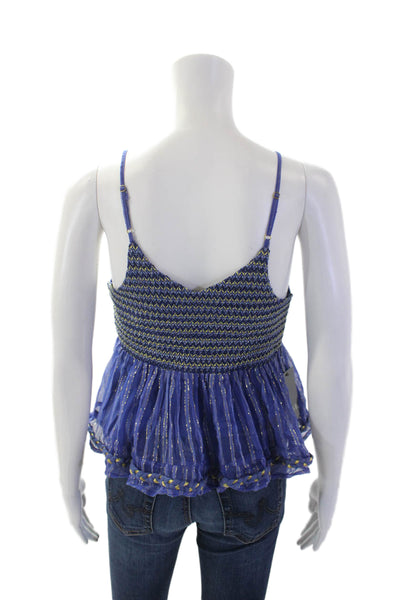 Misa Womens Spaghetti Strap V Neck Metallic Striped Top Blue Size Extra Small