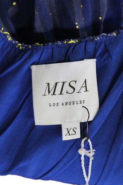 Misa Womens Spaghetti Strap V Neck Metallic Striped Top Blue Size Extra Small