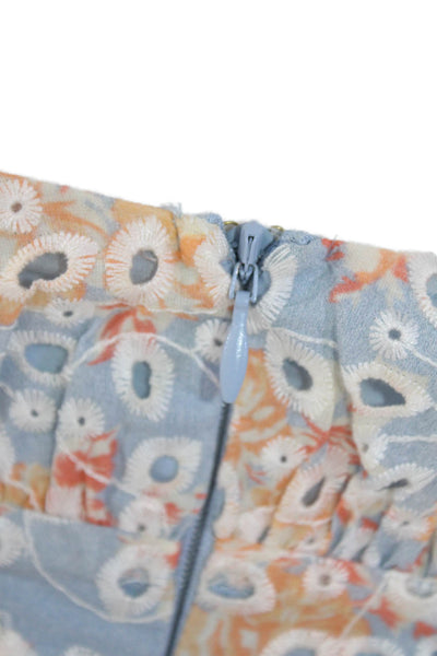 Lovers + Friends Womens Back Zip Spaghetti Strap Floral Eyelet Top Blue Size 2XS
