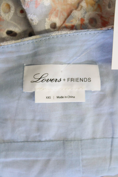 Lovers + Friends Womens Back Zip Spaghetti Strap Floral Eyelet Top Blue Size 2XS