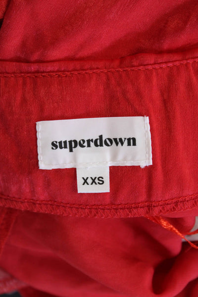 Superdown Womens Sleeveless Square Neck Satin Knit Bodysuit Red Size 2XS