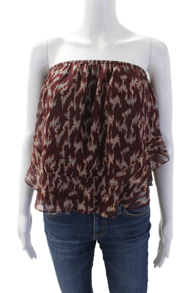 Elizabeth and James Womens Strapless Chiffon Silk Ikat Pippa Top Burgundy 2XS