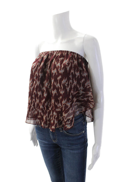 Elizabeth and James Womens Strapless Chiffon Silk Ikat Pippa Top Burgundy 2XS