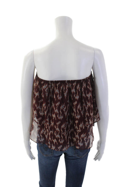 Elizabeth and James Womens Strapless Chiffon Silk Ikat Pippa Top Burgundy 2XS