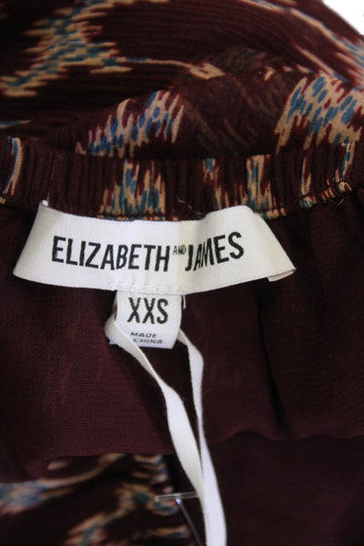 Elizabeth and James Womens Strapless Chiffon Silk Ikat Pippa Top Burgundy 2XS
