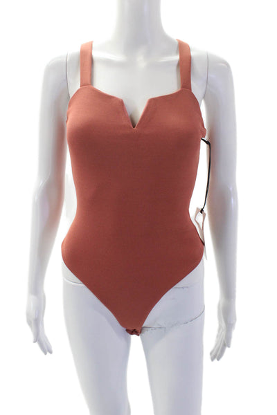 Privacy Please Womens Sleeveless Ribbed Knit Button Bottom Bodysuit Brown 2XS