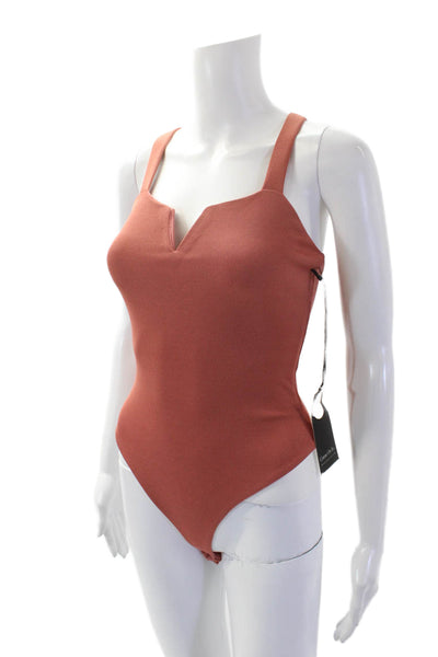 Privacy Please Womens Sleeveless Ribbed Knit Button Bottom Bodysuit Brown 2XS
