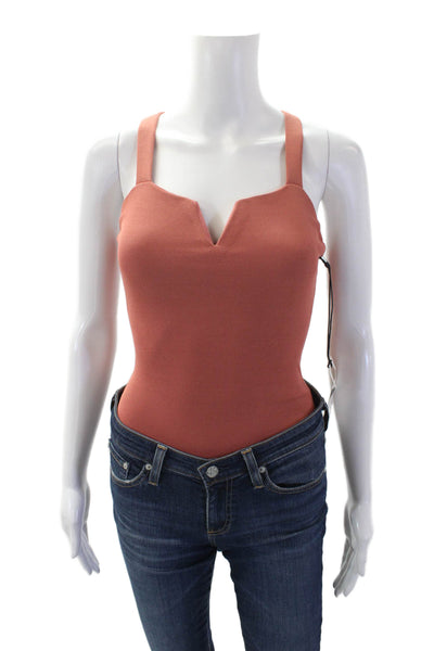 Privacy Please Womens Sleeveless Ribbed Knit Button Bottom Bodysuit Brown 2XS