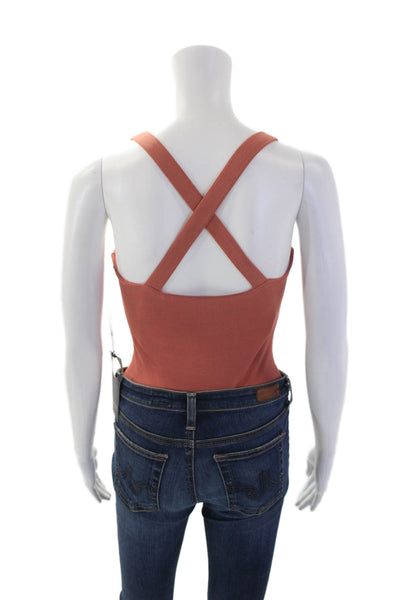 Privacy Please Womens Sleeveless Ribbed Knit Button Bottom Bodysuit Brown 2XS