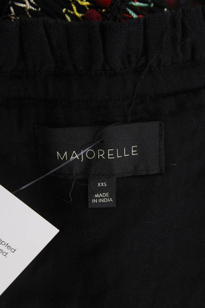 Majorelle Womens Side Zip Fringe Pom Pom Pencil Skirt Black Multi Size 2XS