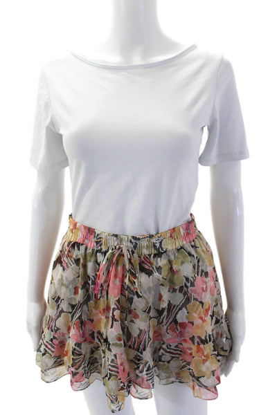 Elizabeth and James Womens Drawstring Abstract Mini Silk Skirt Multicolored 2XS