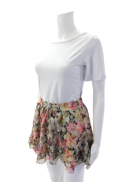 Elizabeth and James Womens Drawstring Abstract Mini Silk Skirt Multicolored 2XS