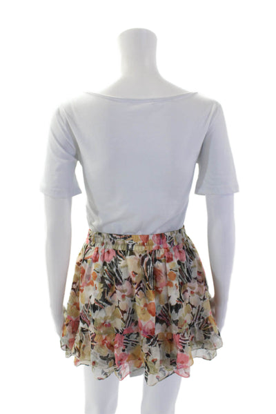 Elizabeth and James Womens Drawstring Abstract Mini Silk Skirt Multicolored 2XS