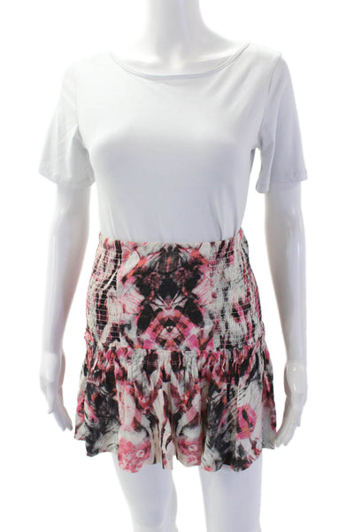 IRO Womens Smocked Waistband Abstract Mini Skirt White Pink Black Size FR 34