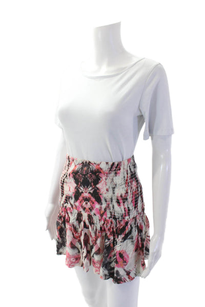 IRO Womens Smocked Waistband Abstract Mini Skirt White Pink Black Size FR 34