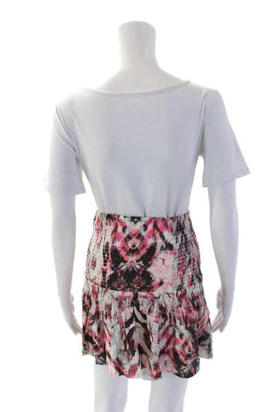 IRO Womens Smocked Waistband Abstract Mini Skirt White Pink Black Size FR 34