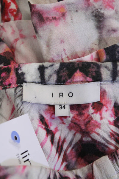 IRO Womens Smocked Waistband Abstract Mini Skirt White Pink Black Size FR 34