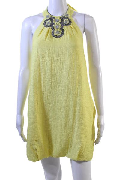 BCBGMAXAZRIA Womens Open Back Halter Woven Novelty Dress Yellow Size 4