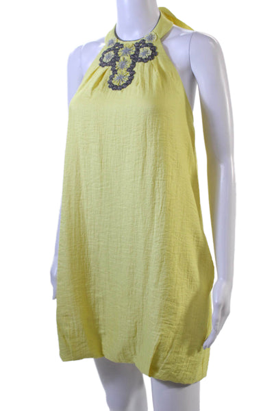 BCBGMAXAZRIA Womens Open Back Halter Woven Novelty Dress Yellow Size 4