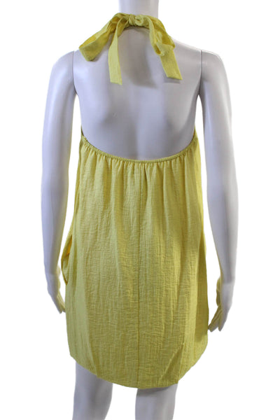 BCBGMAXAZRIA Womens Open Back Halter Woven Novelty Dress Yellow Size 4