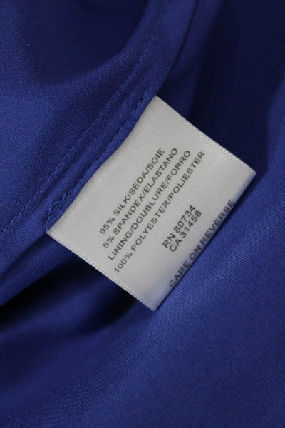 BCBGMAXAZRIA Womens Sleeveless V Neck Smocked Silk Top Blue Size Medium