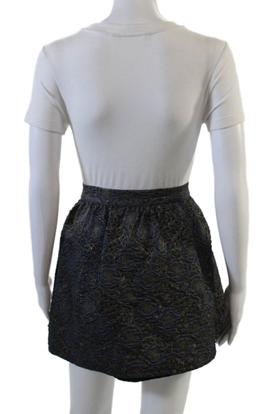 Zara Basic Womens Metallic Floral Embroidered Beaded Zip Up Skirt Navy Size S