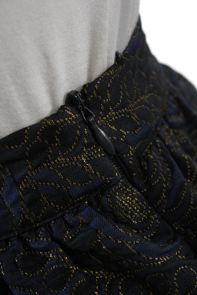 Zara Basic Womens Metallic Floral Embroidered Beaded Zip Up Skirt Navy Size S