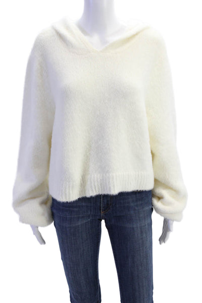 LPA Womens Pullover Long Sleeve V Neck Hoodie Sweatshirt White Size Large