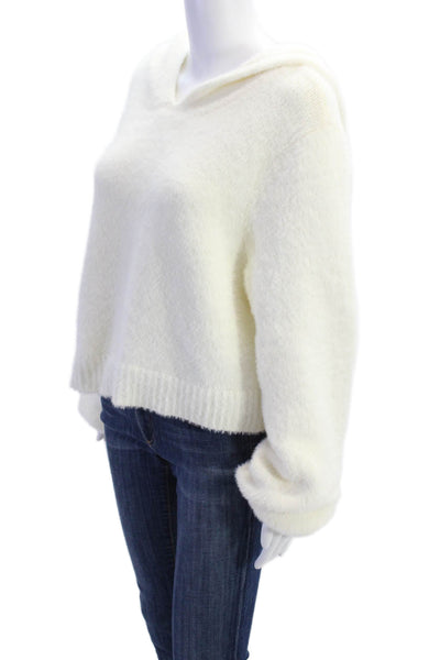 LPA Womens Pullover Long Sleeve V Neck Hoodie Sweatshirt White Size Large