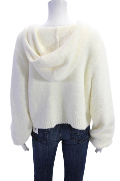 LPA Womens Pullover Long Sleeve V Neck Hoodie Sweatshirt White Size Large